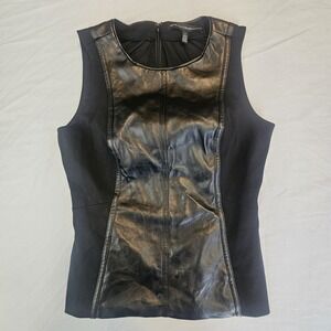 White House Black Market Size 4 Faux Leather Black Sleeveless Vest L619